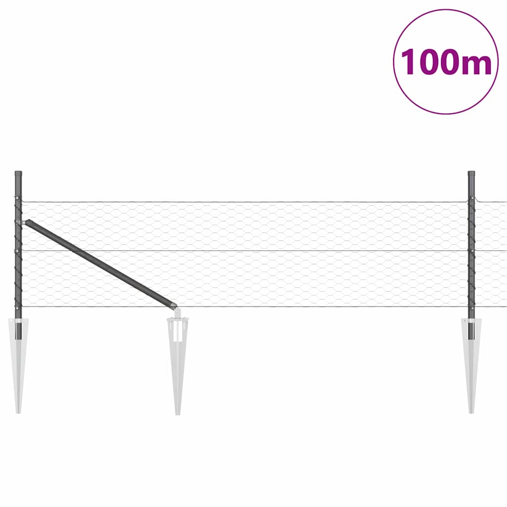 Fence with Posts Grey 0.8 x 100 m PVC-coated steel