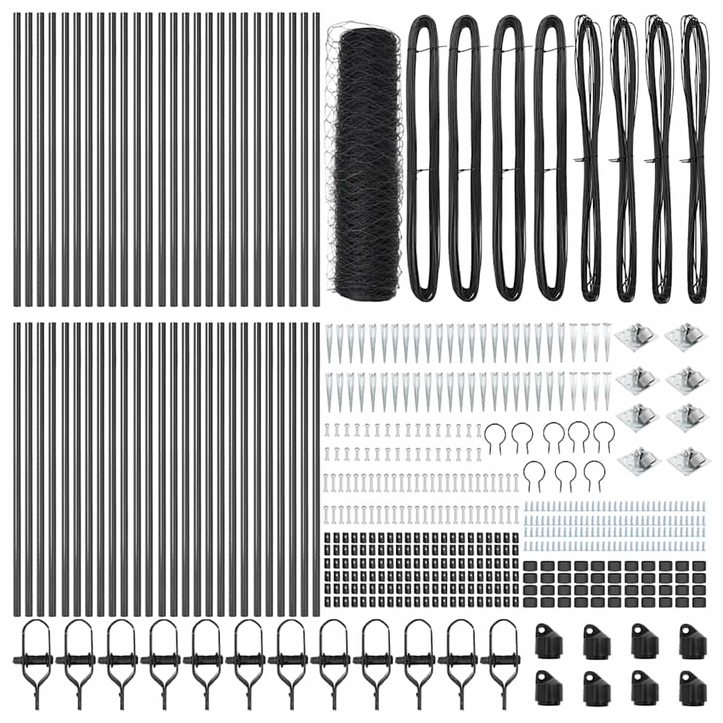 Fence with Posts Grey 0.8 x 100 m PVC-coated steel