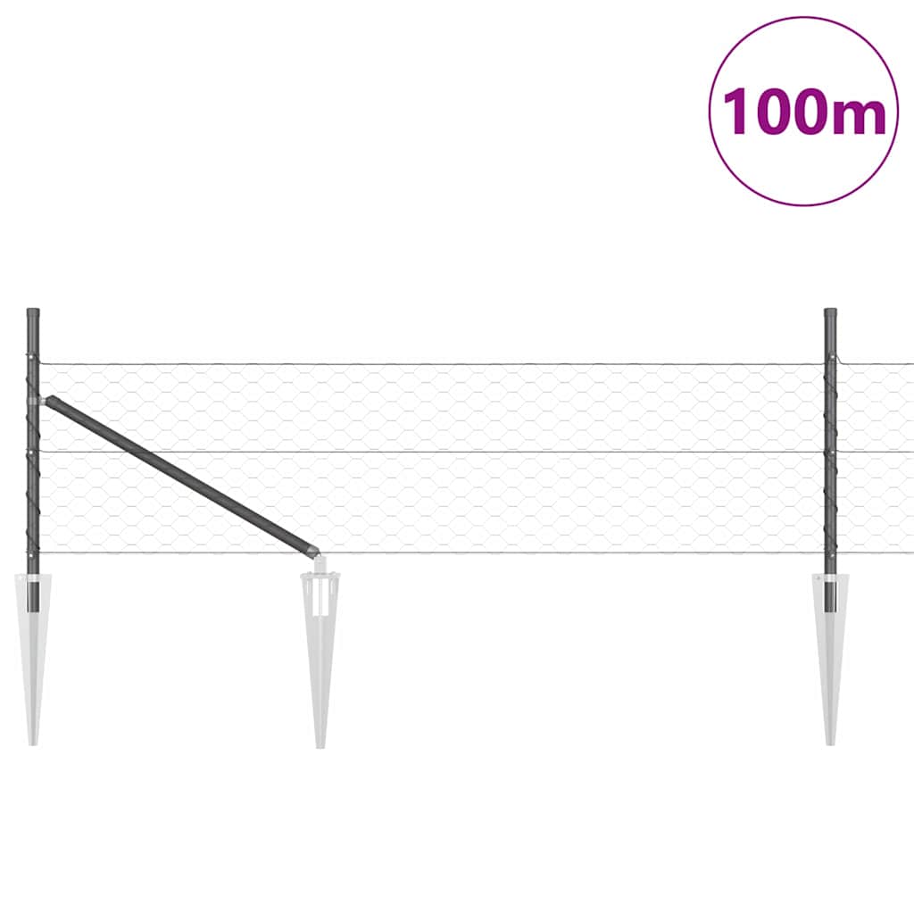 Fence with Posts Grey 0.8 x 100 m PVC-coated steel