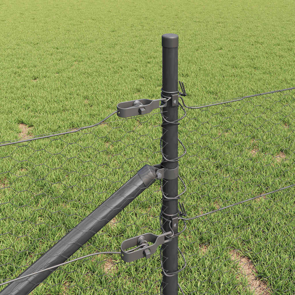 Fence with Posts Grey 1 x 100 m PVC-coated steel