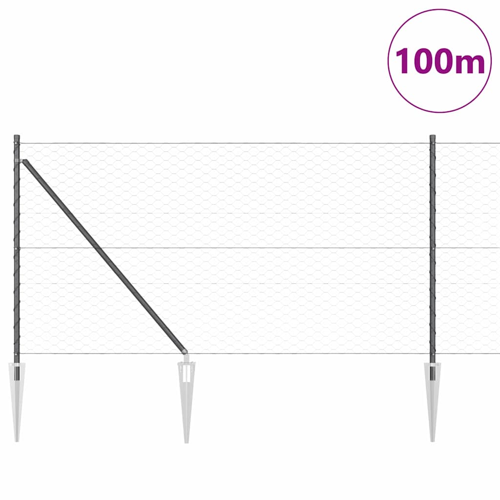 Fence with Posts Grey 1 x 100 m PVC-coated steel