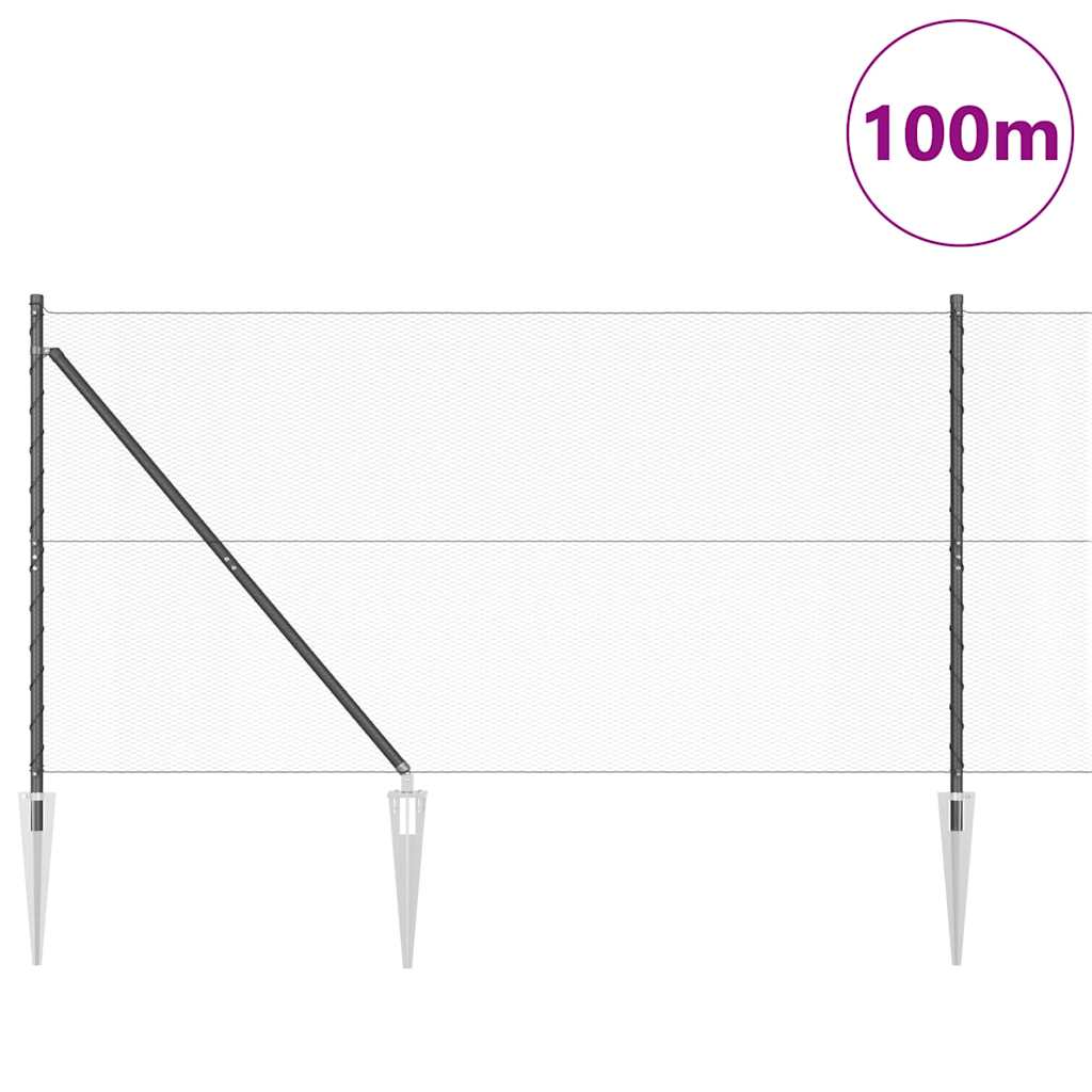 Fence with Posts Grey 1.2 x 100 m PVC-coated steel