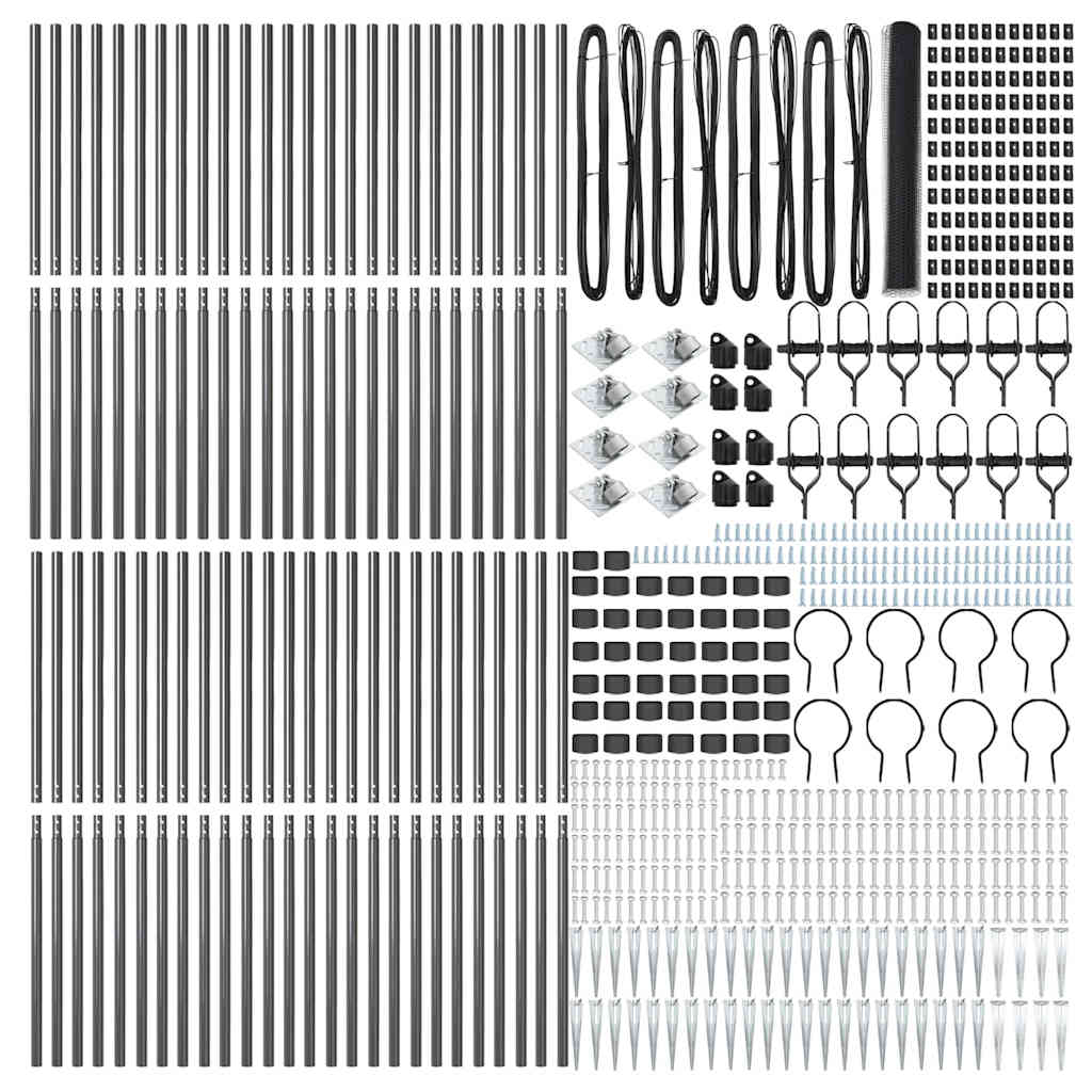 Fence with Posts Grey 1.2 x 100 m PVC-coated steel