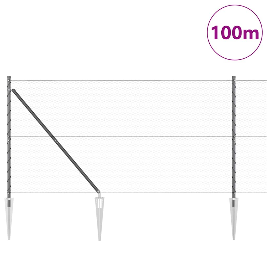 Fence with Posts Grey 1.2 x 100 m PVC-coated steel