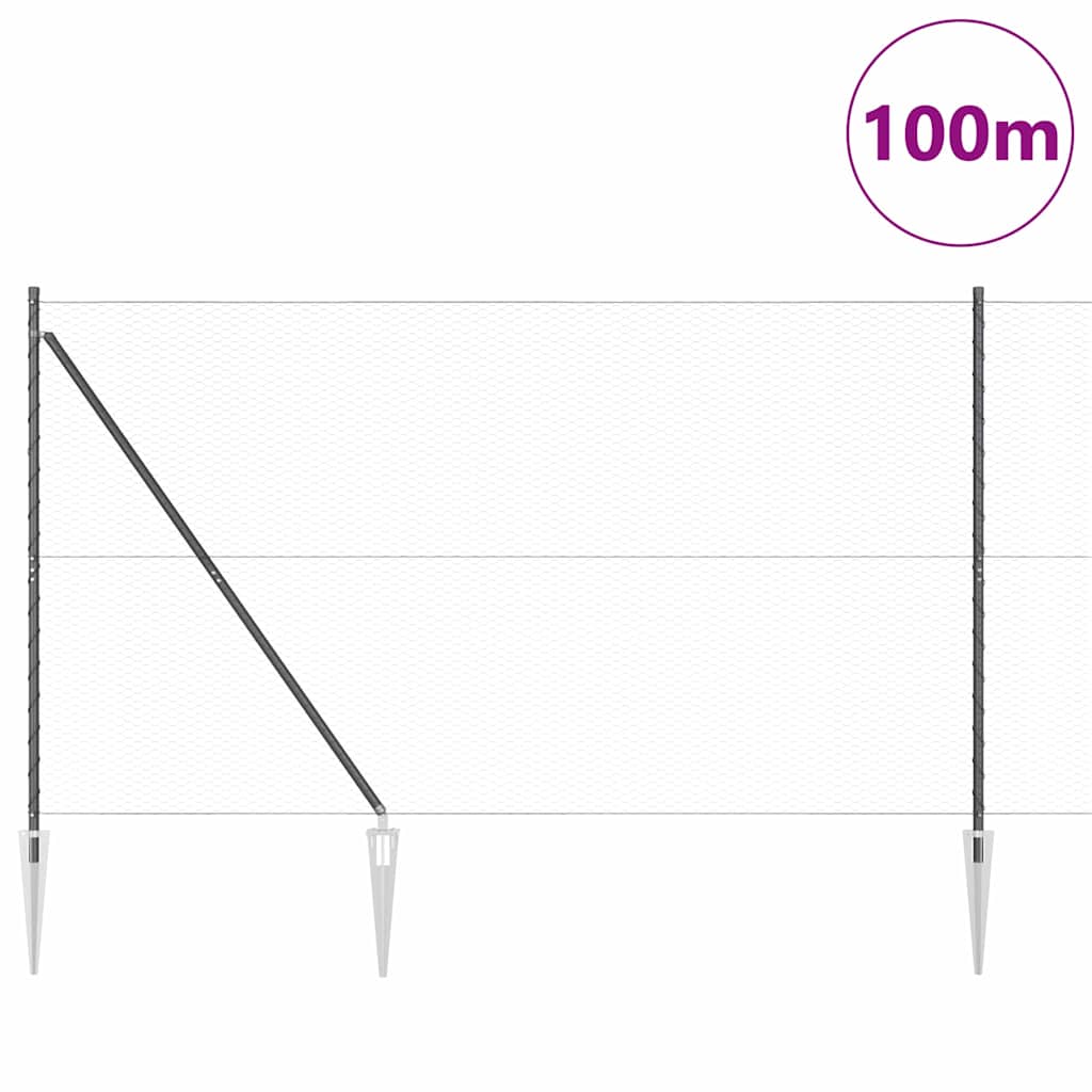 Fence with Posts Grey 1.6 x 100 m PVC-coated steel