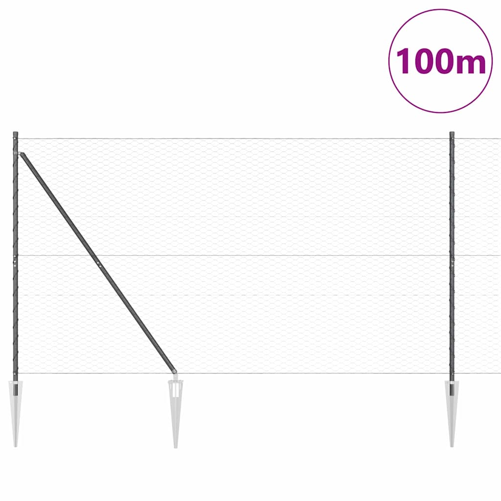 Fence with Posts Grey 1.6 x 100 m PVC-coated steel