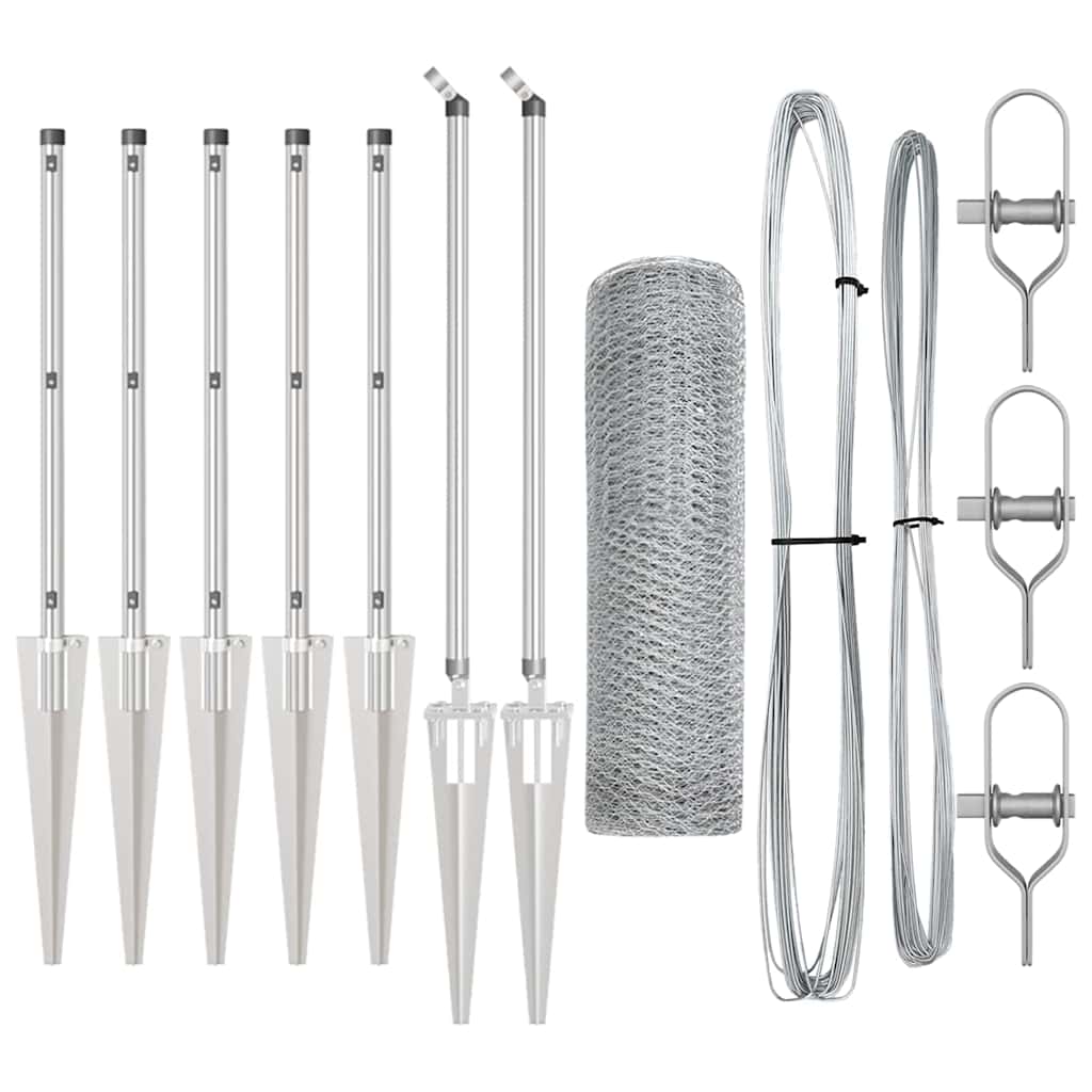 Fence with Posts Silver 0.4 x 10 m PVC-coated steel