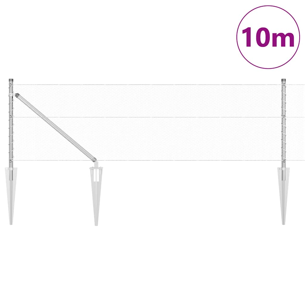 Fence with Posts Silver 0.6 x 10 m PVC-coated steel