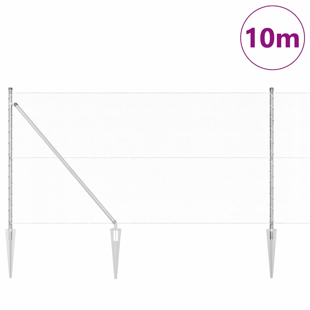 Fence with Posts Silver 1 x 10 m PVC-coated steel