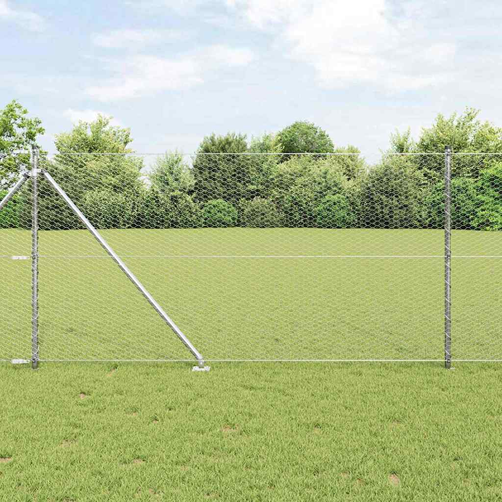 Fence with Posts Silver 1 x 10 m PVC-coated steel
