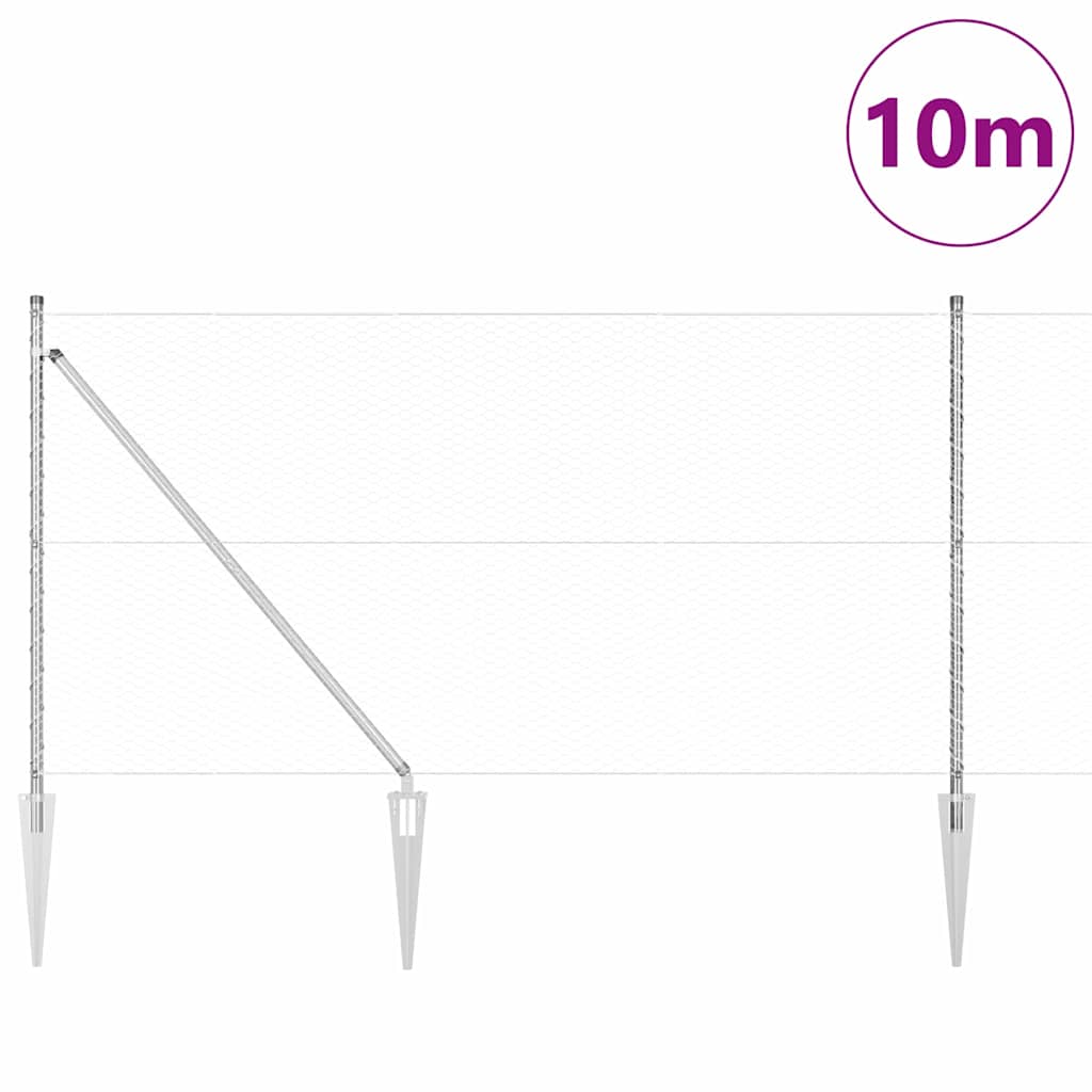Fence with Posts Silver 1 x 10 m PVC-coated steel