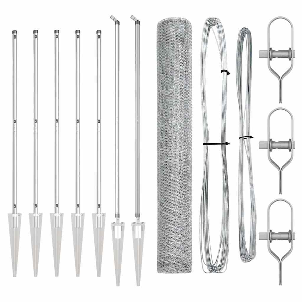 Fence with Posts Silver 1.2 x 10 m PVC-coated steel