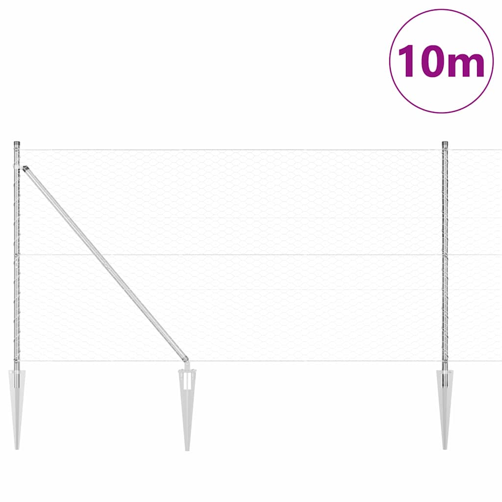 Fence with Posts Silver 1.2 x 10 m PVC-coated steel