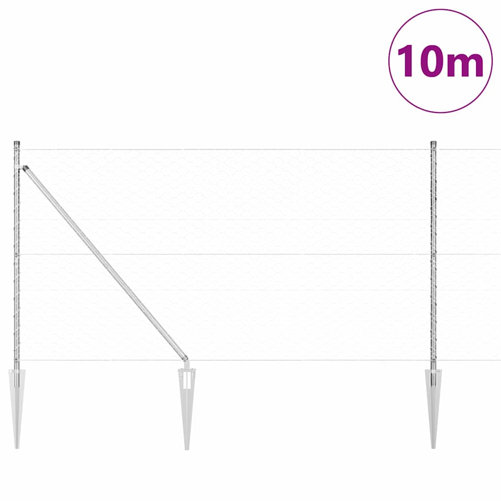 Fence with Posts Silver 1.4 x 10 m PVC-coated steel