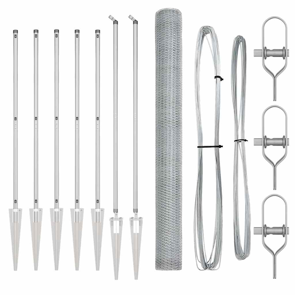Fence with Posts Silver 1.5 x 10 m PVC-coated steel