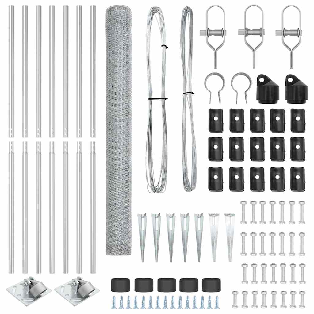 Fence with Posts Silver 1.5 x 10 m PVC-coated steel