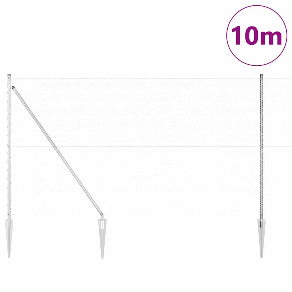 Fence with Posts Silver 1.5 x 10 m PVC-coated steel
