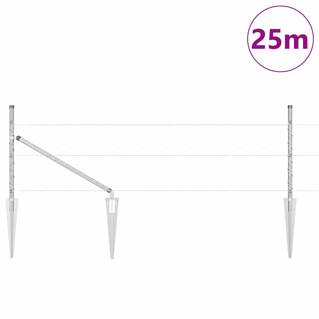 Fence with Posts Silver 0.4 x 25 m PVC-coated steel