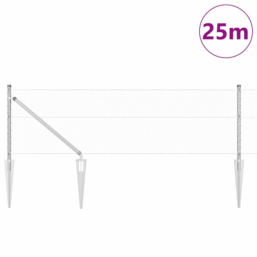 Fence with Posts Silver 0.6 x 25 m PVC-coated steel
