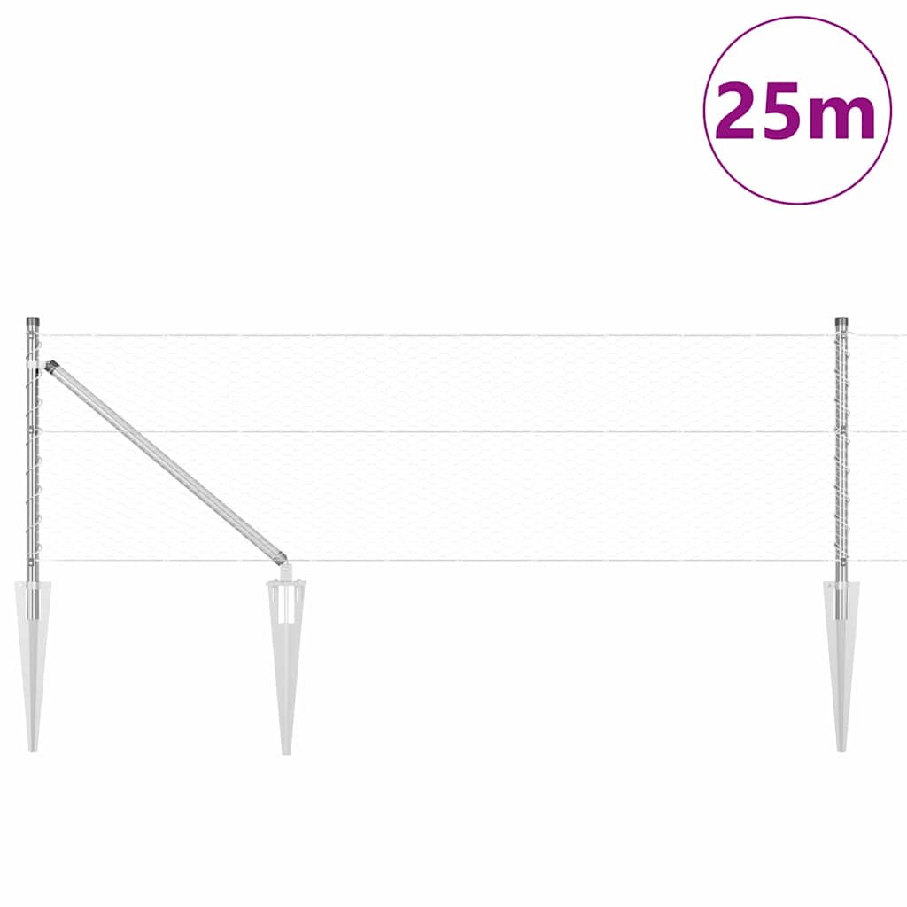 Fence with Posts Silver 0.6 x 25 m PVC-coated steel