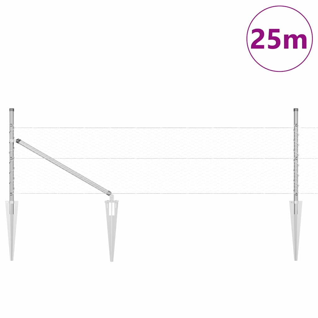 Fence with Posts Silver 0.8 x 25 m PVC-coated steel