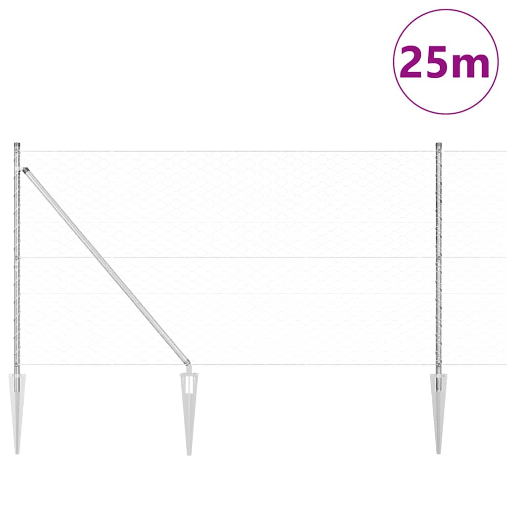 Fence with Posts Silver 1.2 x 25 m PVC-coated steel