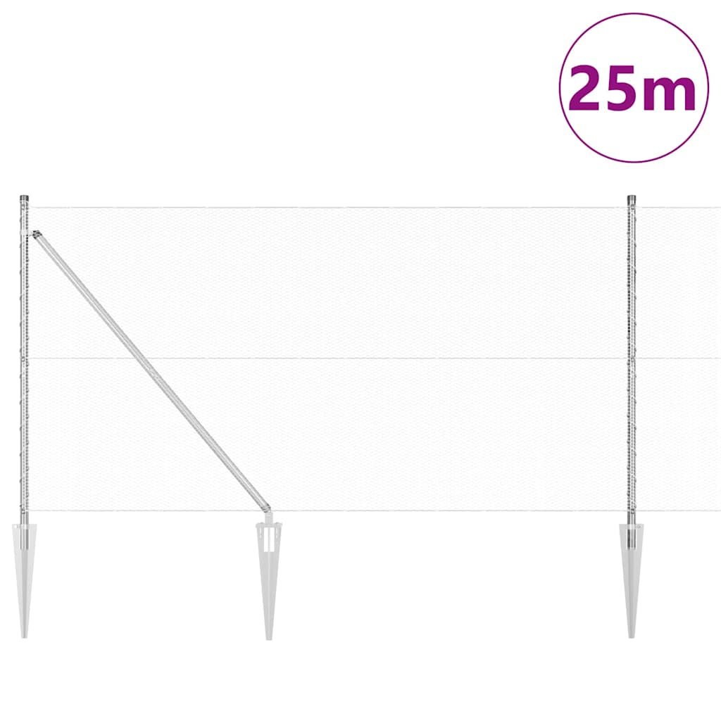 Fence with Posts Silver 1.4 x 25 m PVC-coated steel