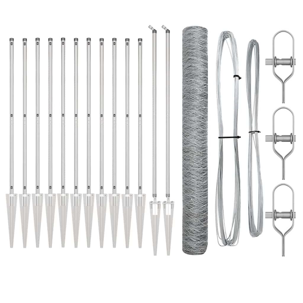Fence with Posts Silver 1.4 x 25 m PVC-coated steel