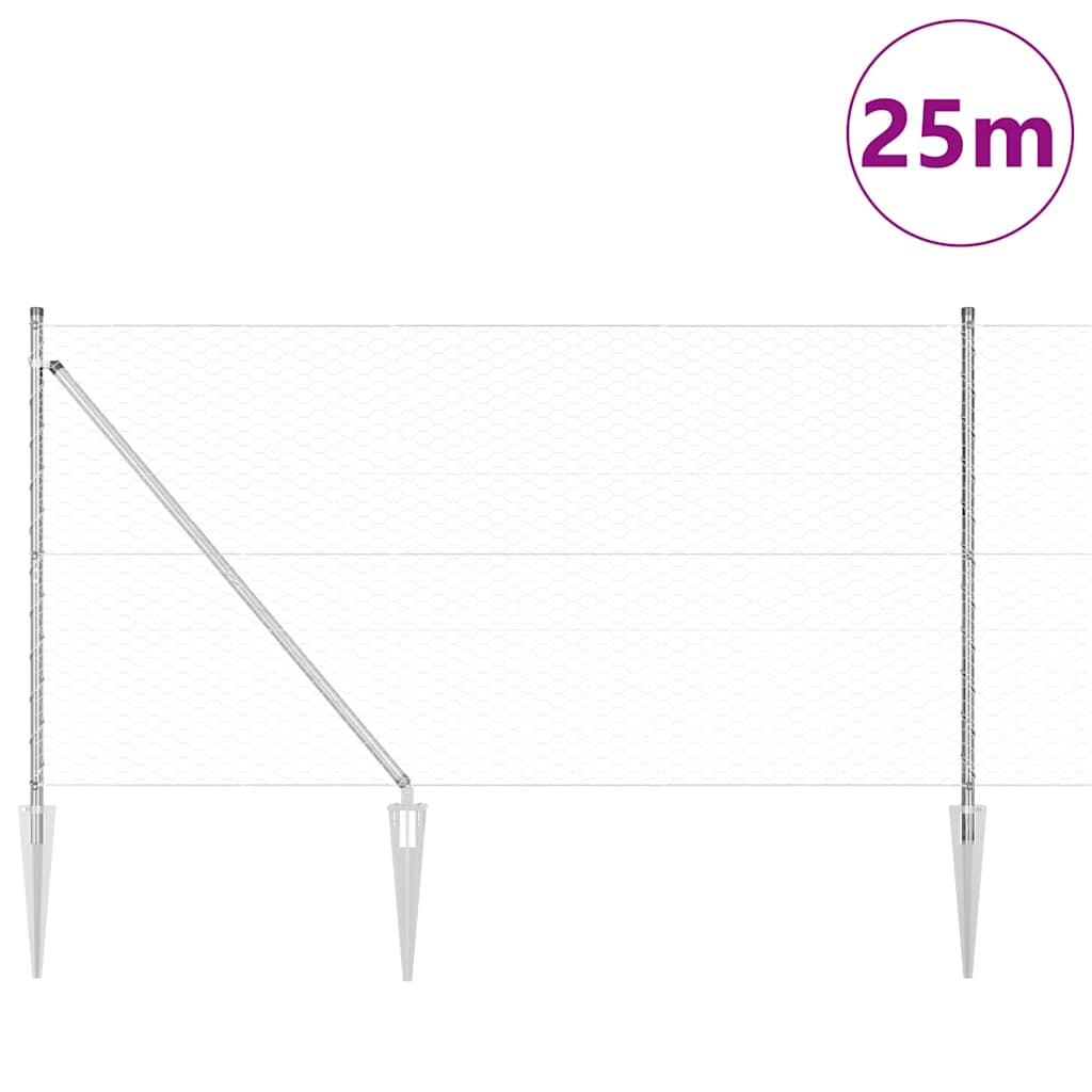 Fence with Posts Silver 1.4 x 25 m PVC-coated steel