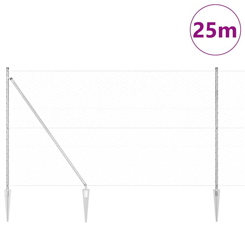 Fence with Posts Silver 1.5 x 25 m PVC-coated steel
