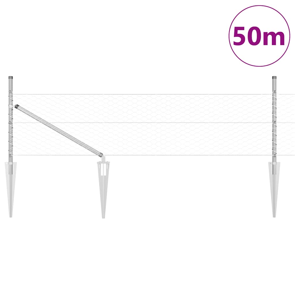 Fence with Posts Silver 0.4 x 50 m PVC-coated steel