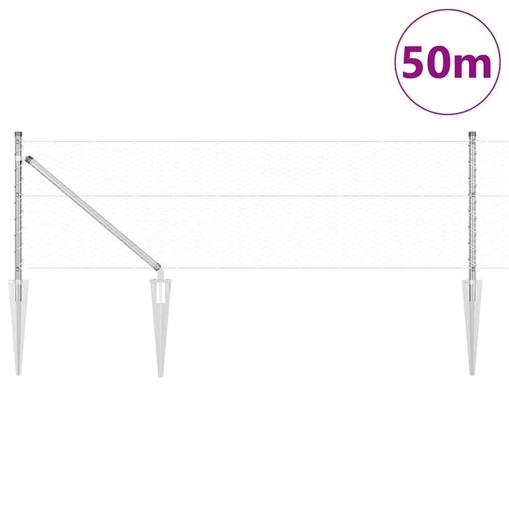 Fence with Posts Silver 0.6 x 50 m PVC-coated steel
