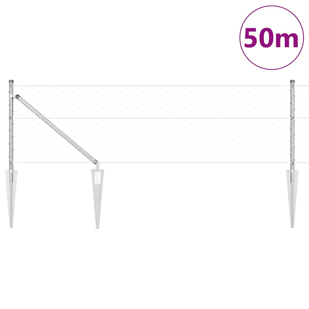 Fence with Posts Silver 0.6 x 50 m PVC-coated steel