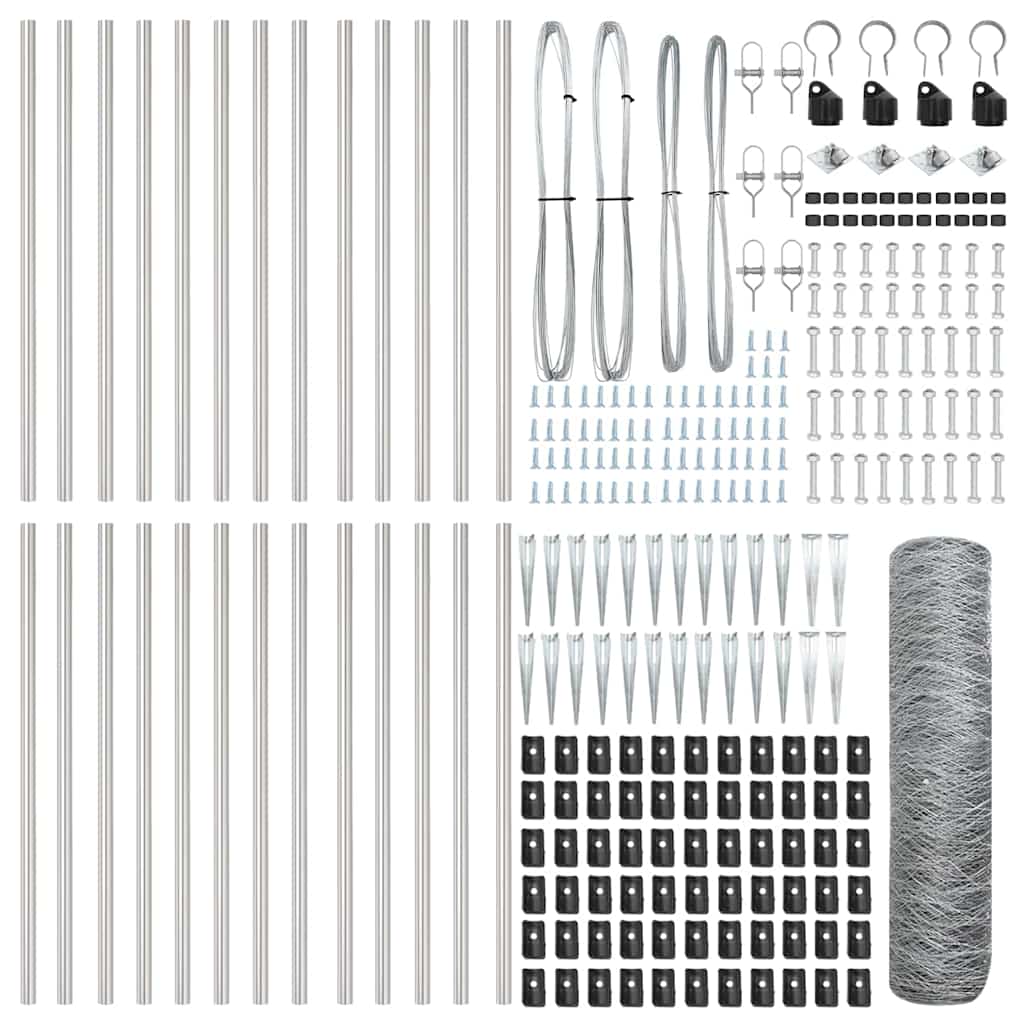 Fence with Posts Silver 0.8 x 50 m PVC-coated steel