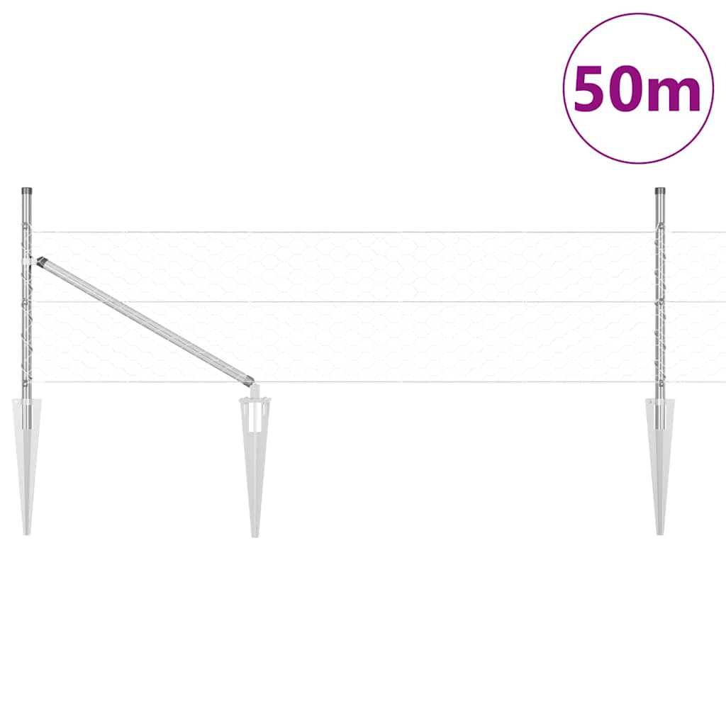 Fence with Posts Silver 0.8 x 50 m PVC-coated steel