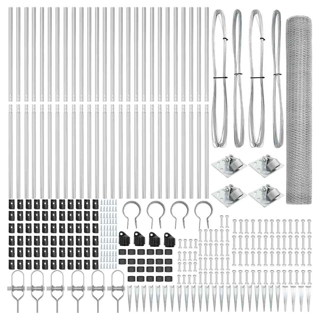 Fence with Posts Silver 1.2 x 50 m PVC-coated steel