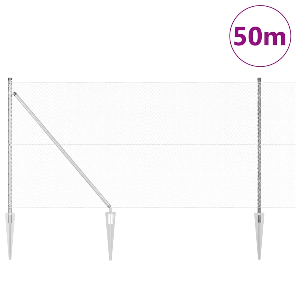 Fence with Posts Silver 1.2 x 50 m PVC-coated steel