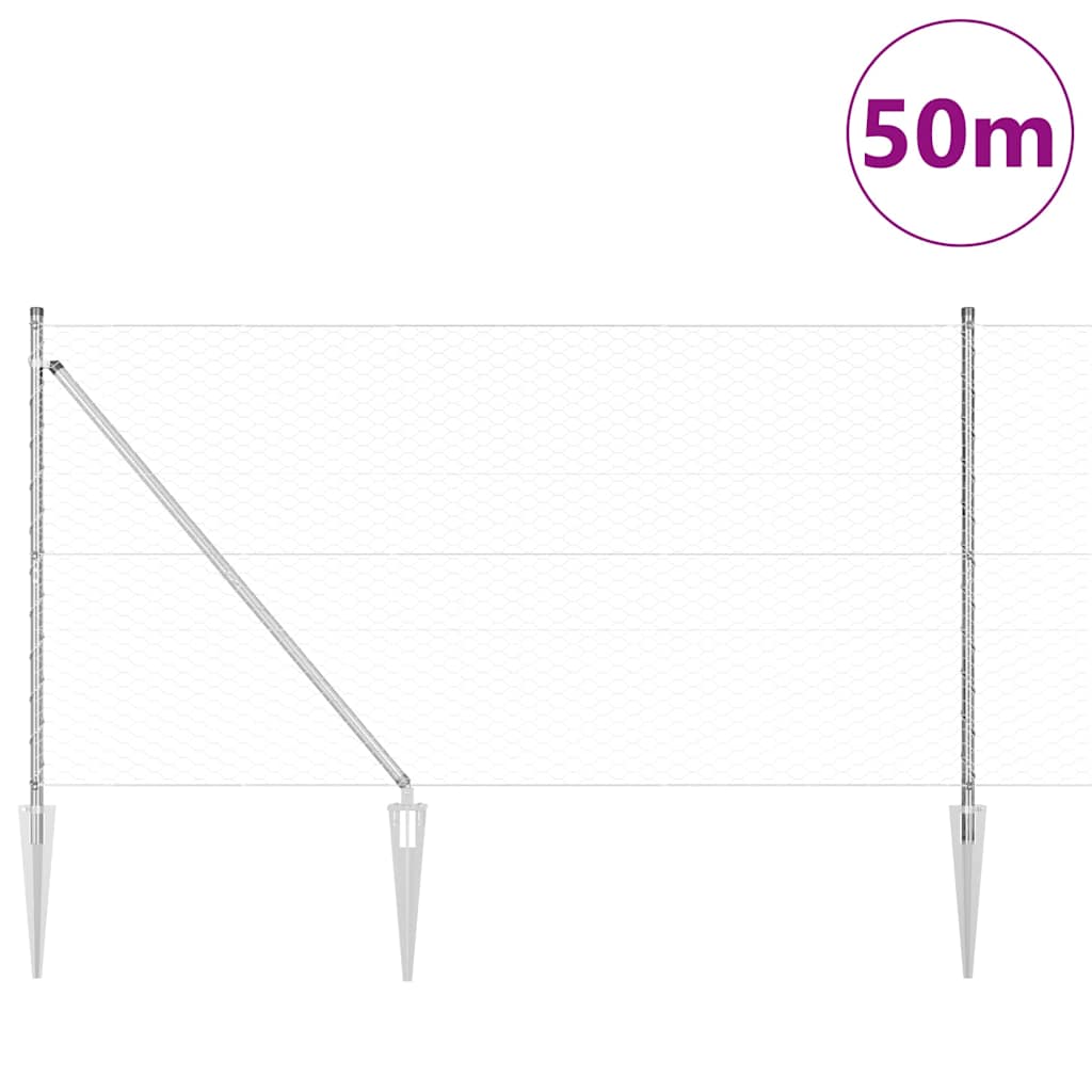Fence with Posts Silver 1.2 x 50 m PVC-coated steel