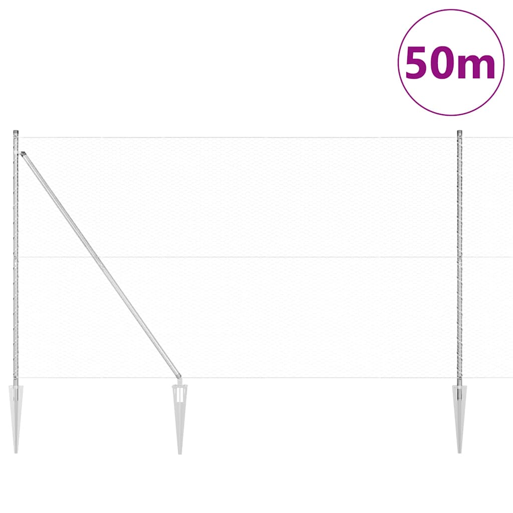 Fence with Posts Silver 1.5 x 50 m PVC-coated steel