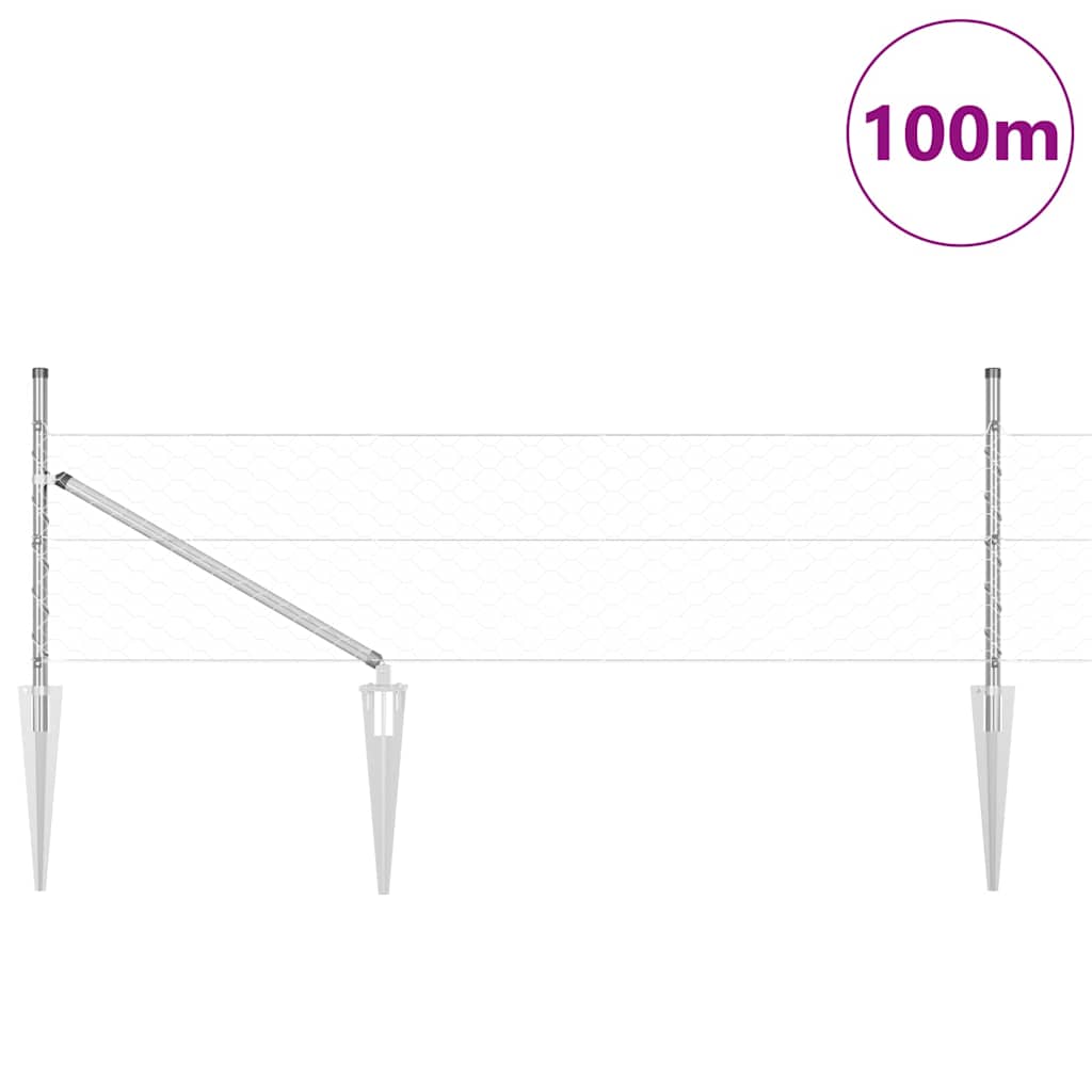 Fence with Posts Silver 0.4 x 100 m PVC-coated steel