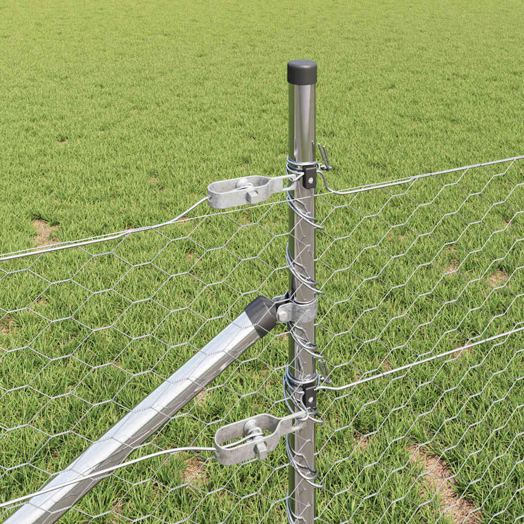 Fence with Posts Silver 0.5 x 100 m PVC-coated steel