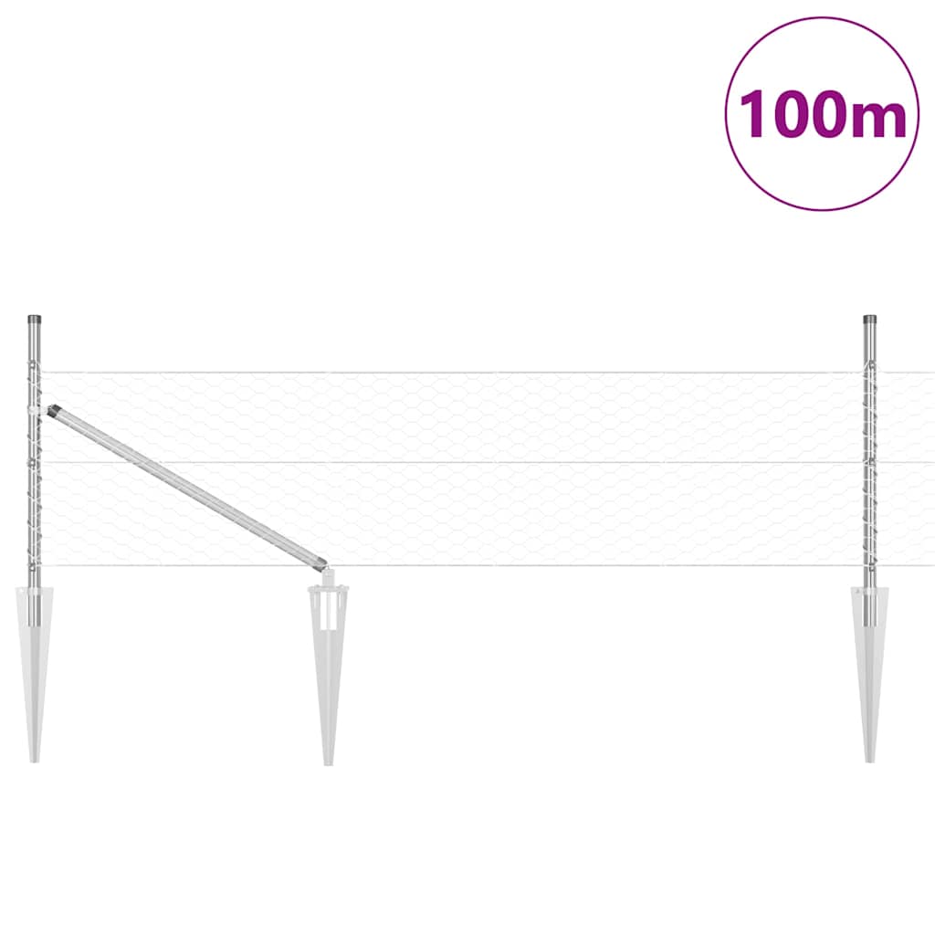 Fence with Posts Silver 0.8 x 100 m PVC-coated steel