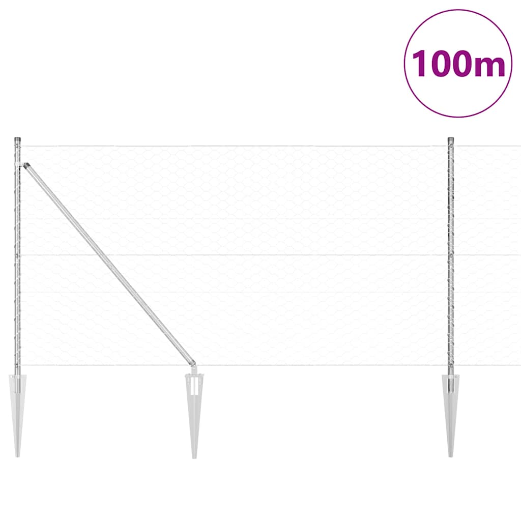 Fence with Posts Silver 1 x 100 m PVC-coated steel