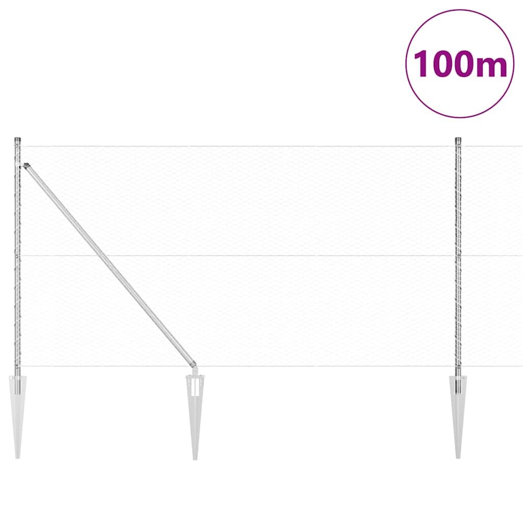 Fence with Posts Silver 1.2 x 100 m PVC-coated steel