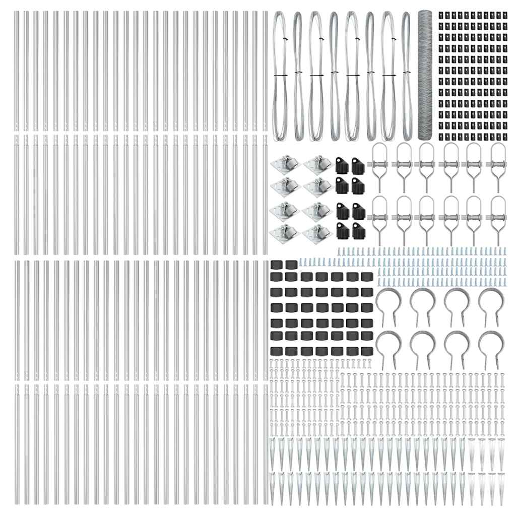 Fence with Posts Silver 1.2 x 100 m PVC-coated steel