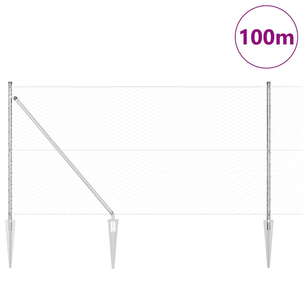 Fence with Posts Silver 1.4 x 100 m PVC-coated steel