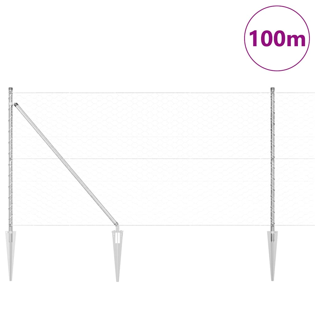 Fence with Posts Silver 1.4 x 100 m PVC-coated steel