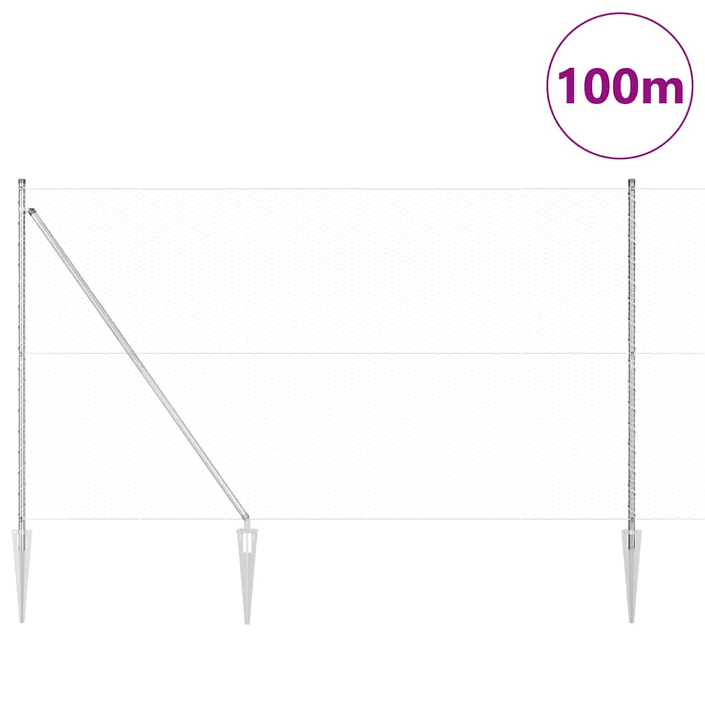 Fence with Posts Silver 1.5 x 100 m PVC-coated steel