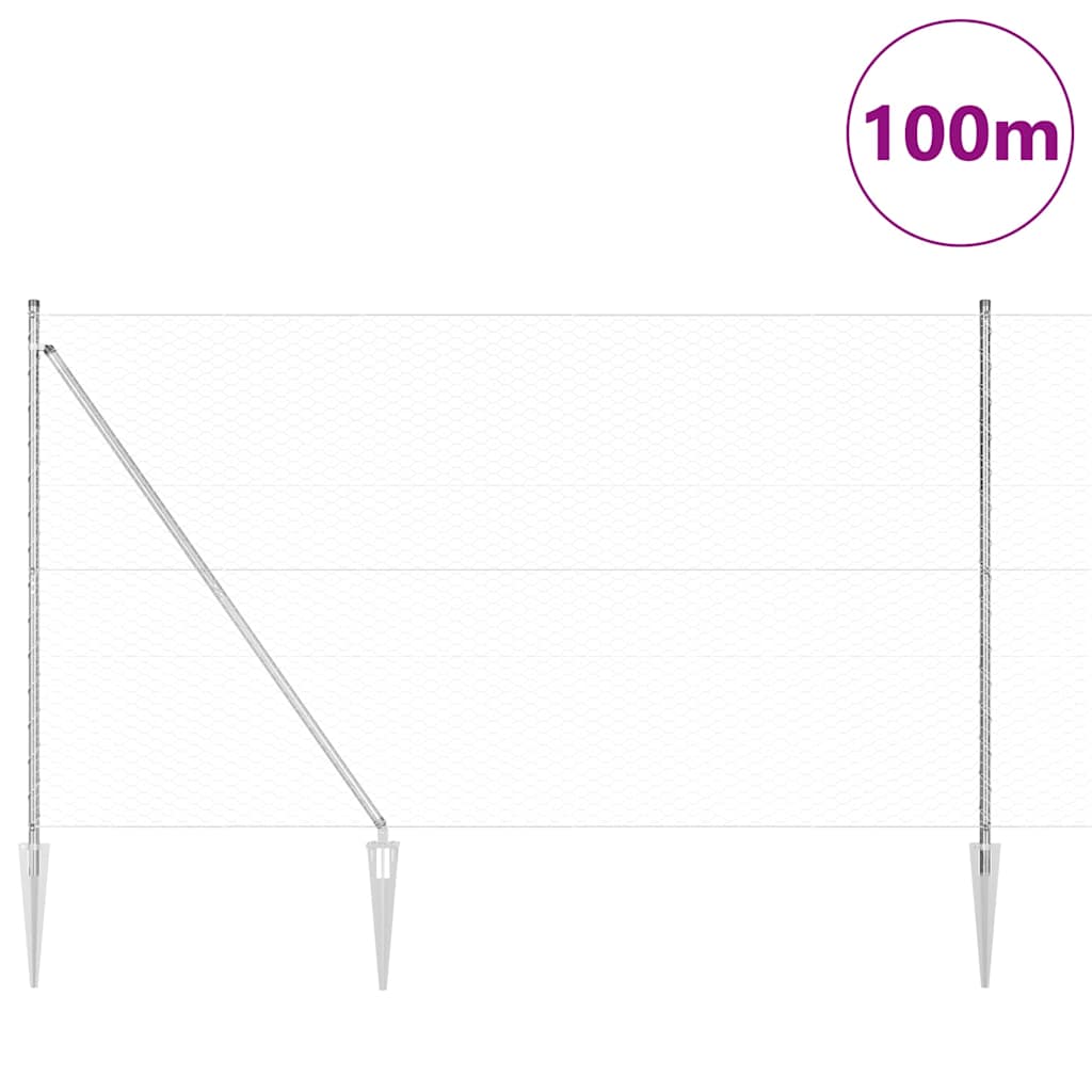 Fence with Posts Silver 1.6 x 100 m PVC-coated steel