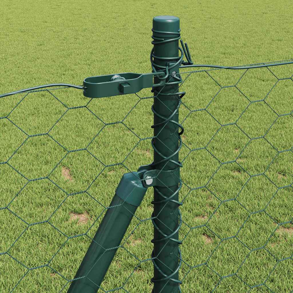 Fence with Posts Green 1 x 10 m PVC-coated steel